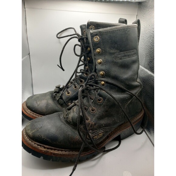 Vintage 1964 Black Leather Men’s Size 11" 11.5" Num Tec Soles Removeable Flap - Picture 2 of 10